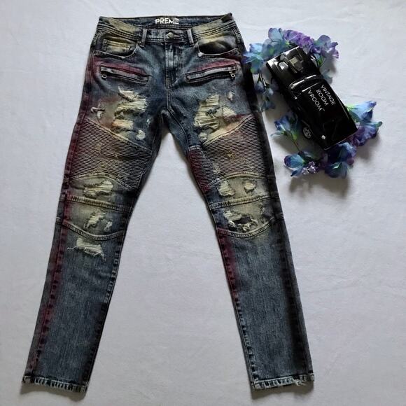 Preme NWOT Medium Wash Distressed Skinny Jeans Men 32 - Picture 2 of 11